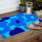 Blue Retro Flowers Pastel Blue Background #decor #society6 #buyart Outdoor Rug Gallery Image 2