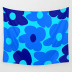 Blue Retro Flowers Pastel Blue Background #decor #society6 #buyart Wall Tapestry Gallery Image 4