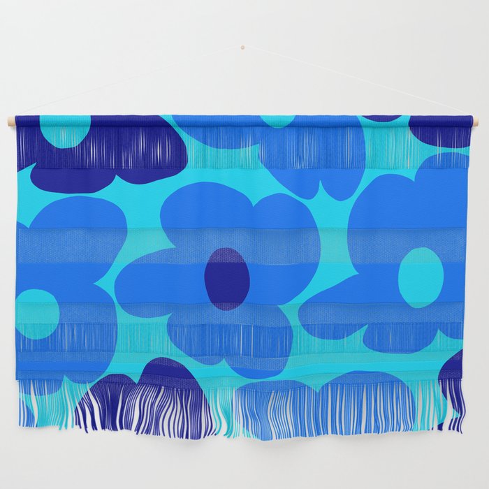 Blue Retro Flowers Pastel Blue Background #decor #society6 #buyart Wall Hanging Gallery Image 1