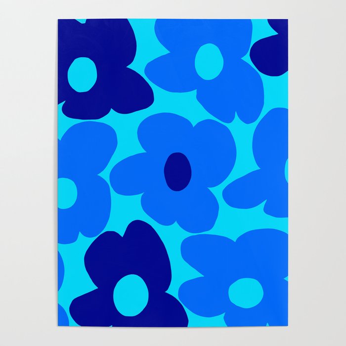 Blue Retro Flowers Pastel Blue Background #decor #society6 #buyart Poster Gallery Image 4
