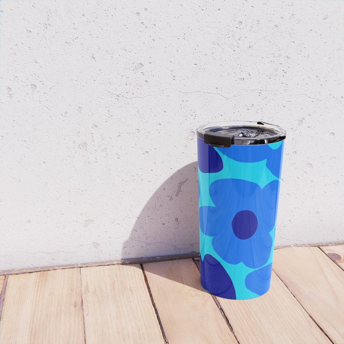 Blue Retro Flowers Pastel Blue Background #decor #society6 #buyart Travel Mug Gallery Image 4