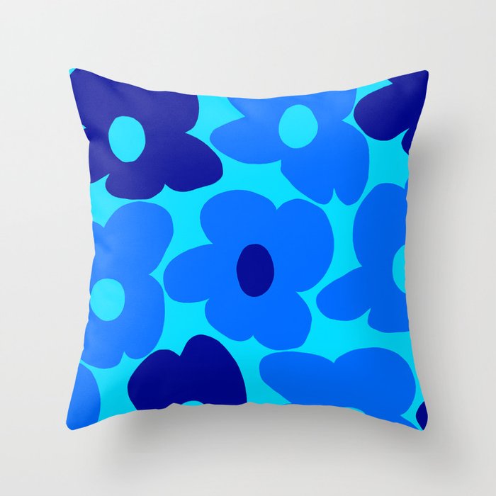 Blue Retro Flowers Pastel Blue Background #decor #society6 #buyart Throw Pillow Gallery Image 1