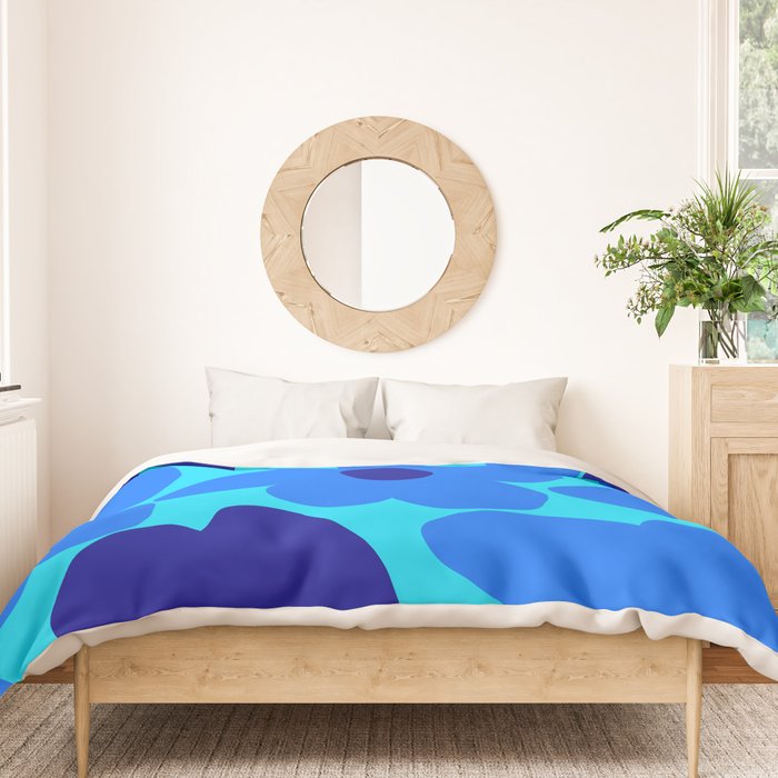 Blue Retro Flowers Pastel Blue Background #decor #society6 #buyart Duvet Cover Gallery Image 3