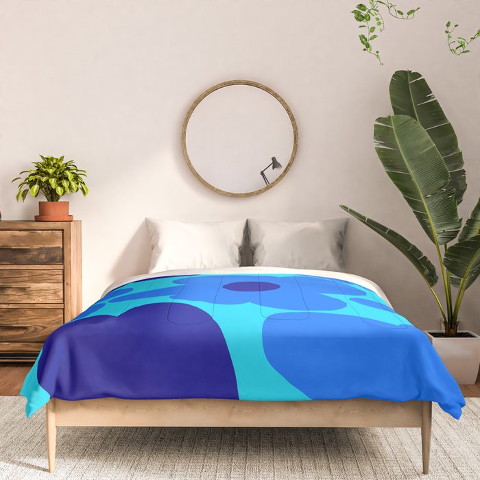 Blue Retro Flowers Pastel Blue Background #decor #society6 #buyart Comforter Gallery Image 3