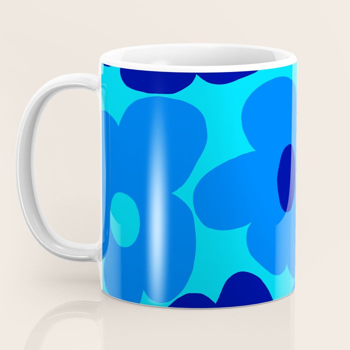 Blue Retro Flowers Pastel Blue Background #decor #society6 #buyart Coffee Mug Gallery Image 3