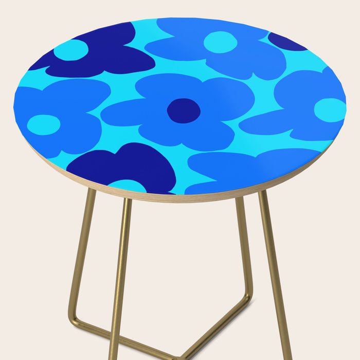 Blue Retro Flowers Pastel Blue Background #decor #society6 #buyart Side Table Gallery Image 2