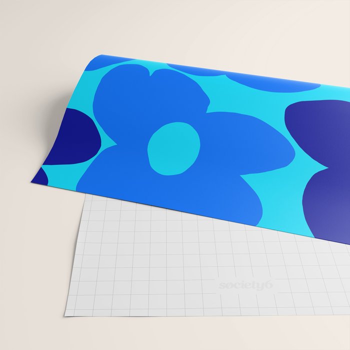 Blue Retro Flowers Pastel Blue Background #decor #society6 #buyart Wrapping Paper Gallery Image 2