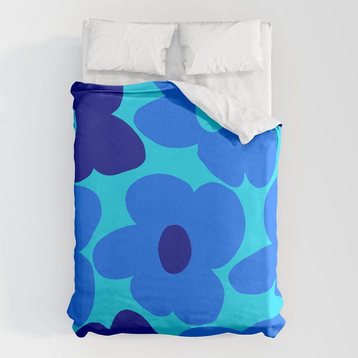 Blue Retro Flowers Pastel Blue Background #decor #society6 #buyart Duvet Cover Gallery Image 6