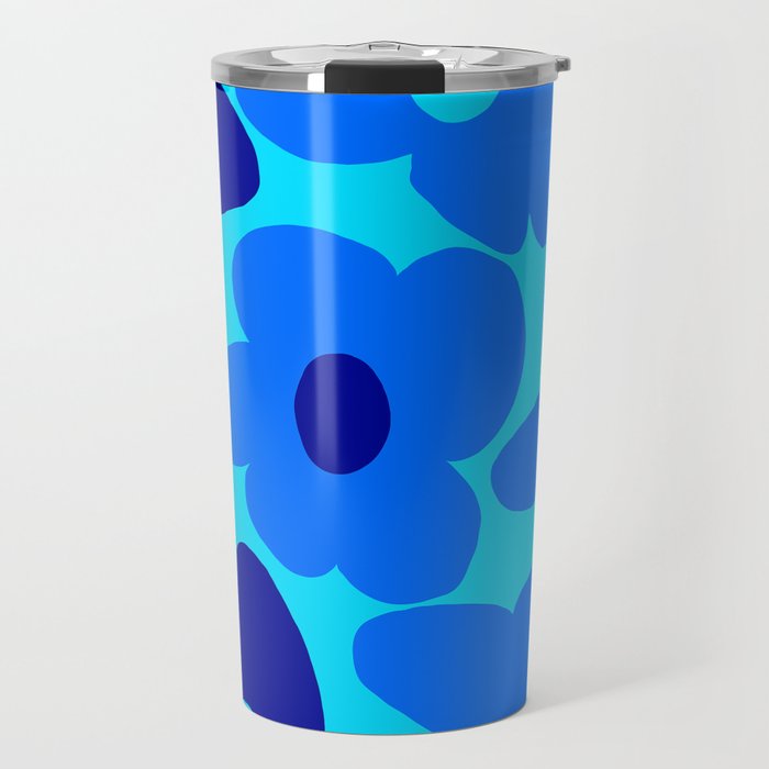 Blue Retro Flowers Pastel Blue Background #decor #society6 #buyart Travel Mug Gallery Image 1