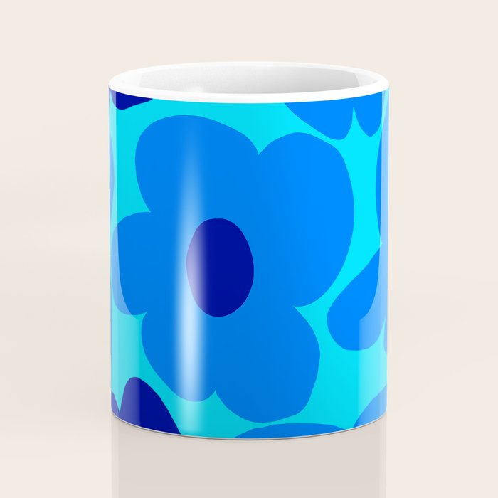 Blue Retro Flowers Pastel Blue Background #decor #society6 #buyart Coffee Mug Gallery Image 4