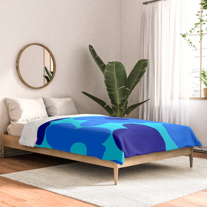 Blue Retro Flowers Pastel Blue Background #decor #society6 #buyart Comforter Gallery Image 2