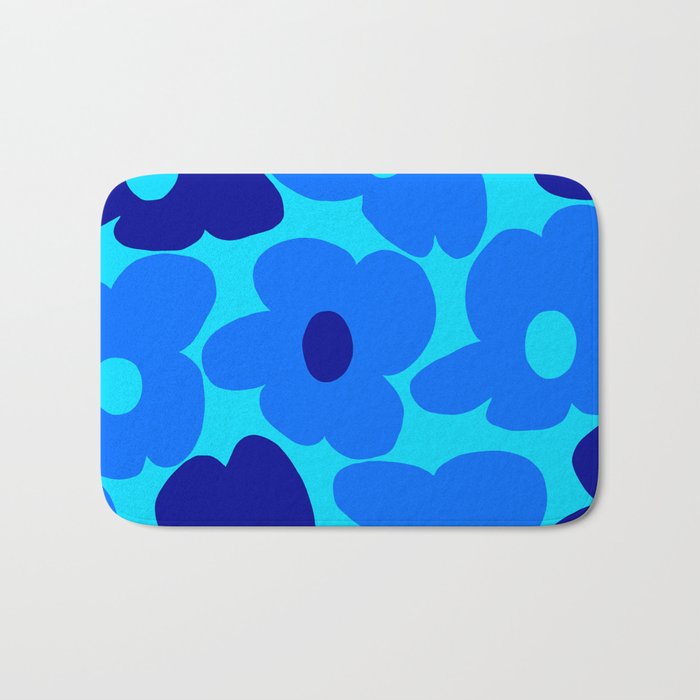 Blue Retro Flowers Pastel Blue Background #decor #society6 #buyart Bath Mat Gallery Image 1
