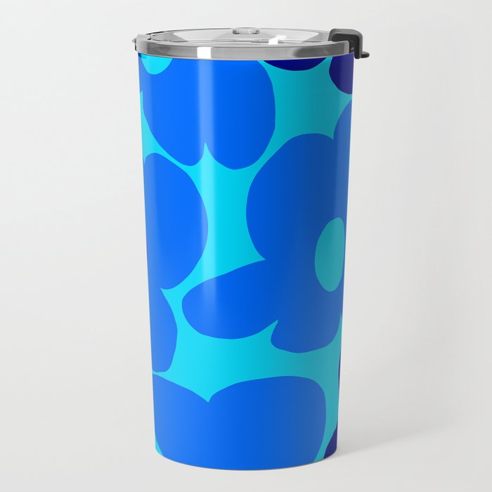 Blue Retro Flowers Pastel Blue Background #decor #society6 #buyart Travel Mug Gallery Image 2