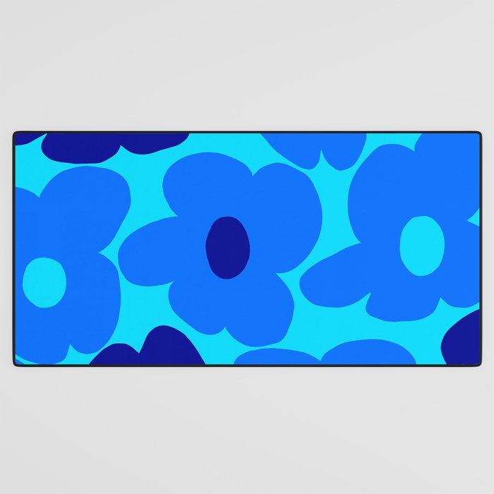Blue Retro Flowers Pastel Blue Background #decor #society6 #buyart Desk Mat Gallery Image 3