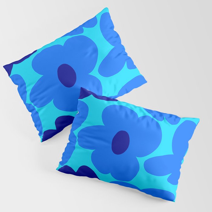 Blue Retro Flowers Pastel Blue Background #decor #society6 #buyart Pillow Sham Gallery Image 1