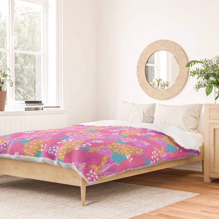 Bold Hibiscus Floral Hot Pink Summer Duvet Cover Gallery Image 2