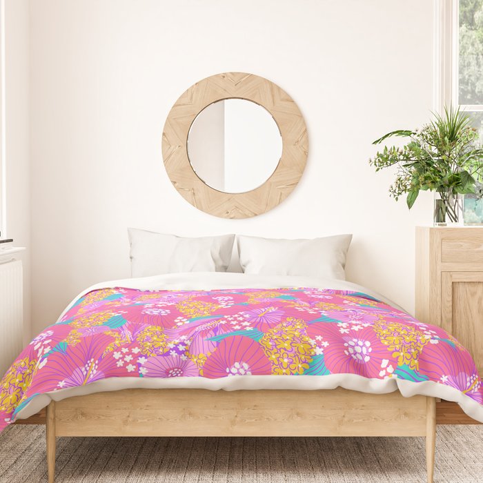 Bold Hibiscus Floral Hot Pink Summer Duvet Cover Gallery Image 3