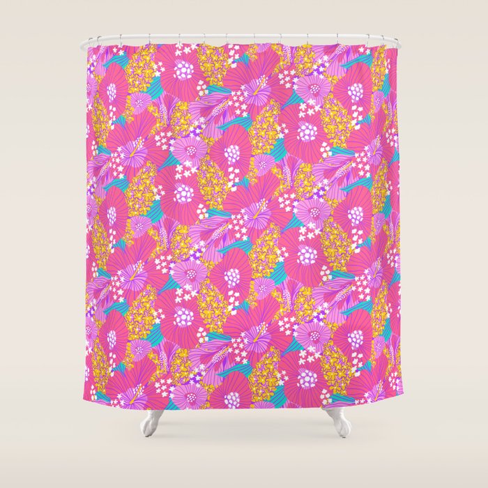 Bold Hibiscus Floral Hot Pink Summer Shower Curtain Gallery Image 1
