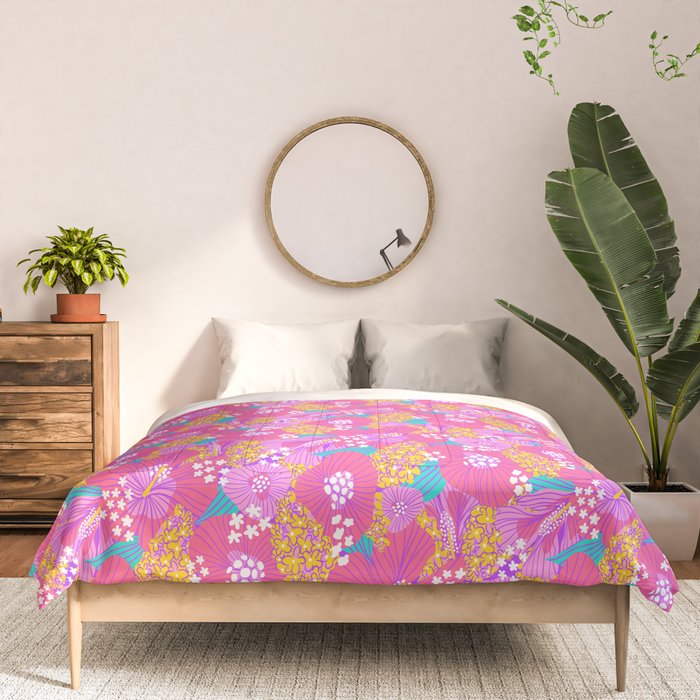 Bold Hibiscus Floral Hot Pink Summer Comforter Gallery Image 3
