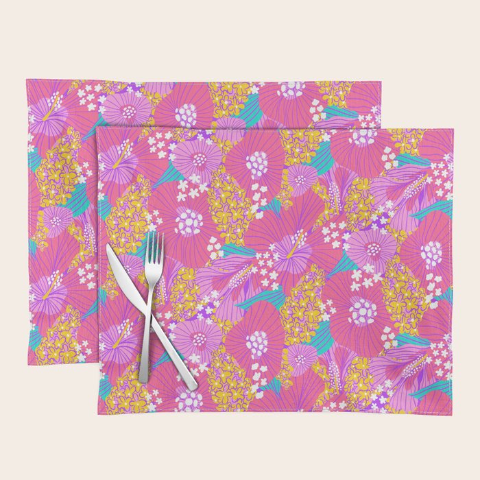 Bold Hibiscus Floral Hot Pink Summer Placemat Gallery Image 1