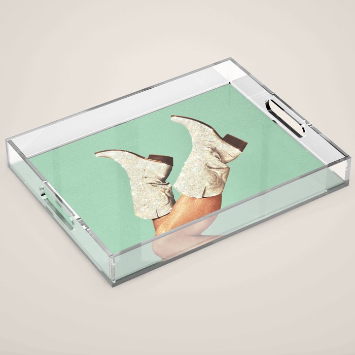 These Boots - Glitter Teal Green Acrylic Tray Gallery Image 1