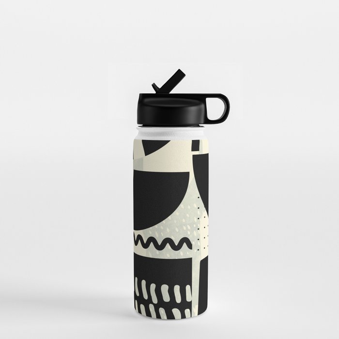 mid century shapes black white abstract art Water Bottle Gallery Image 1