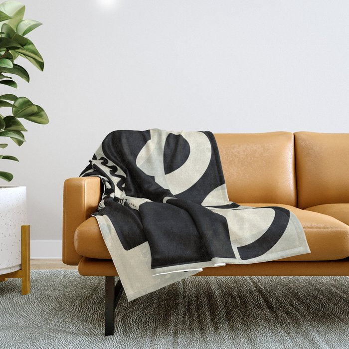 mid century shapes black white abstract art Throw Blanket Gallery Image 1