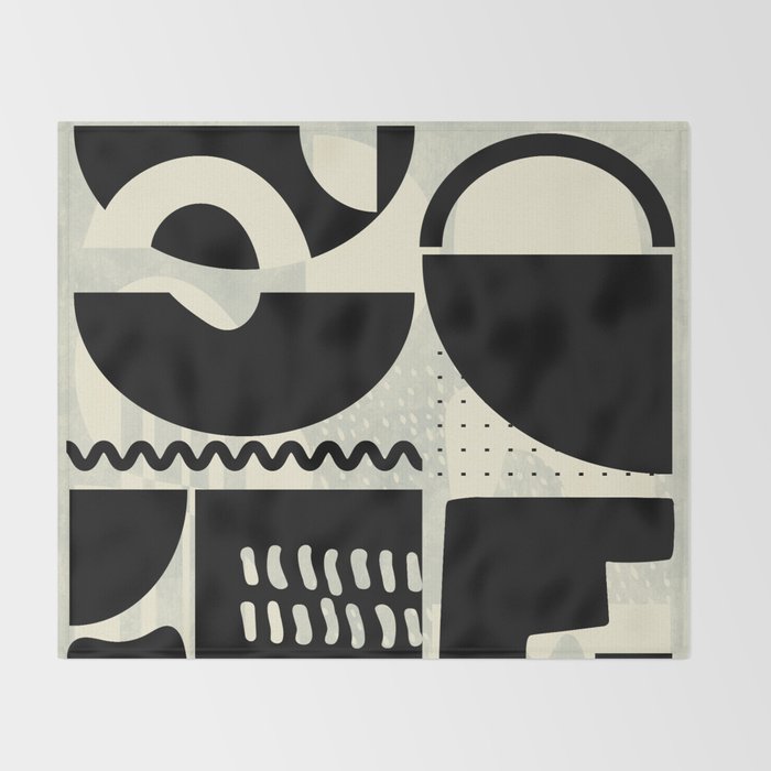 mid century shapes black white abstract art Throw Blanket Gallery Image 2