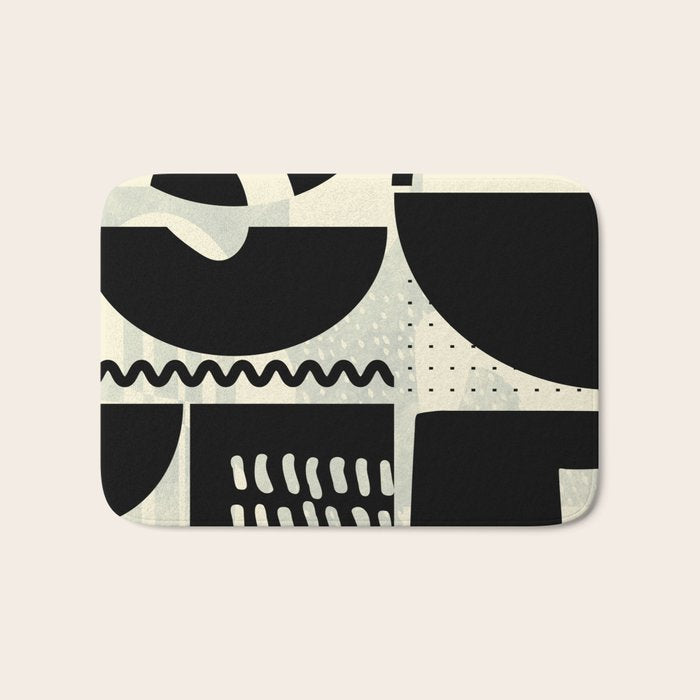 mid century shapes black white abstract art Bath Mat Gallery Image 1