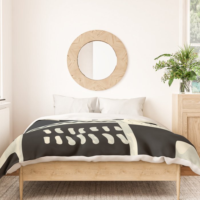 mid century shapes black white abstract art Duvet Cover Gallery Image 3