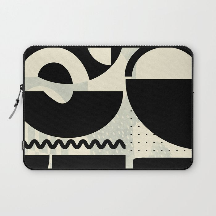 mid century shapes black white abstract art Laptop Sleeve Gallery Image 1