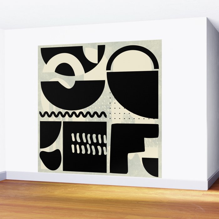mid century shapes black white abstract art Wall Mural Gallery Image 2