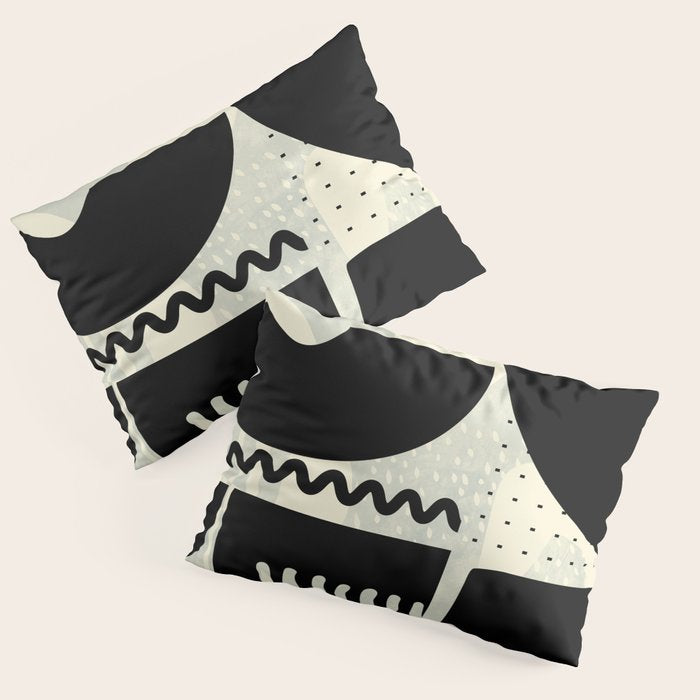 mid century shapes black white abstract art Pillow Sham Gallery Image 1