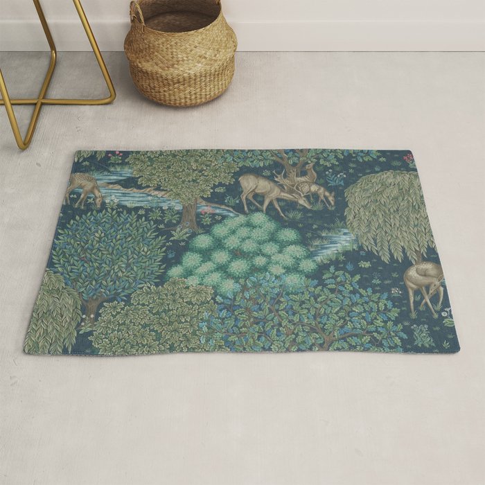 William Morris The Brook Dark Blue Woodland Rug Gallery Image 1