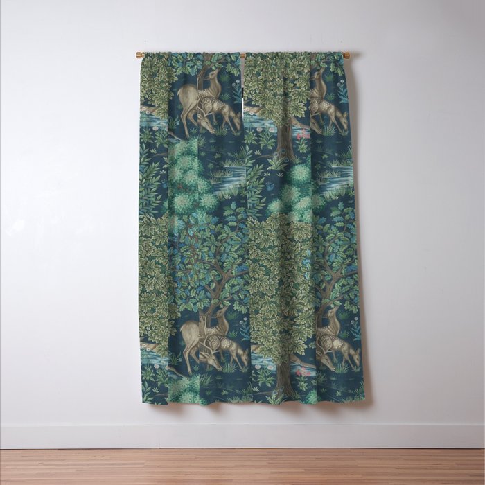 William Morris The Brook Dark Blue Woodland Window Curtain Gallery Image 3
