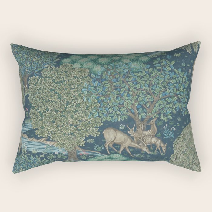 William Morris The Brook Dark Blue Woodland Rectangular Pillow Gallery Image 1