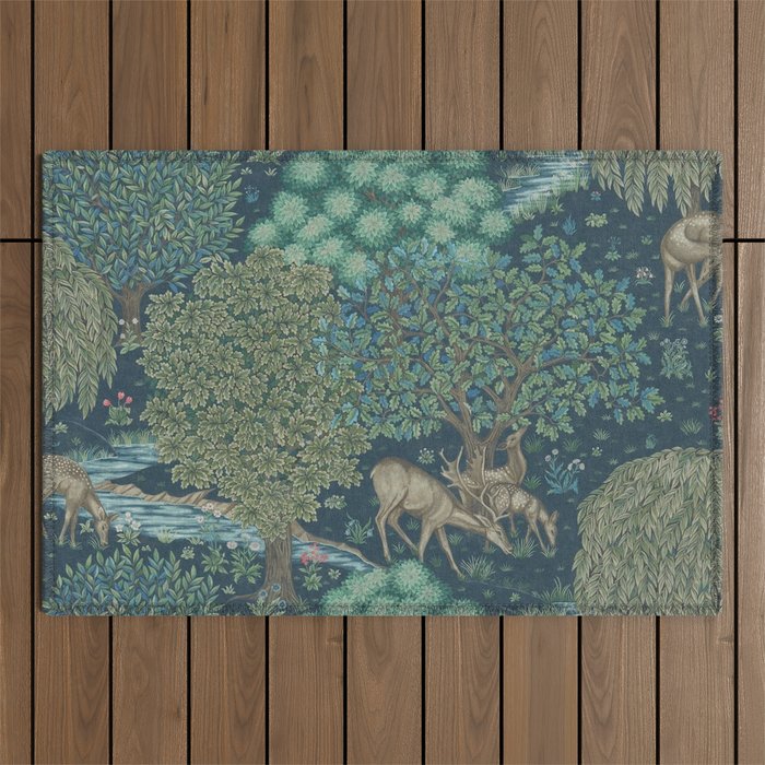 William Morris The Brook Dark Blue Woodland Outdoor Rug Gallery Image 1