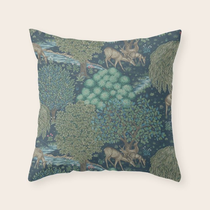 William Morris The Brook Dark Blue Woodland Throw Pillow Gallery Image 6