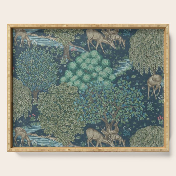 William Morris The Brook Dark Blue Woodland Serving Tray Gallery Image 1