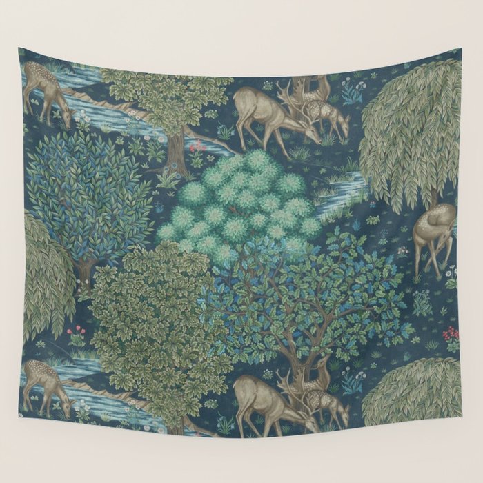 William Morris The Brook Dark Blue Woodland Wall Tapestry Gallery Image 4