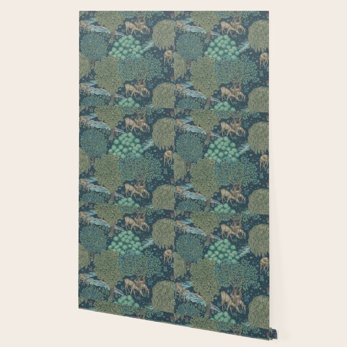 William Morris The Brook Dark Blue Woodland Wallpaper Gallery Image 2