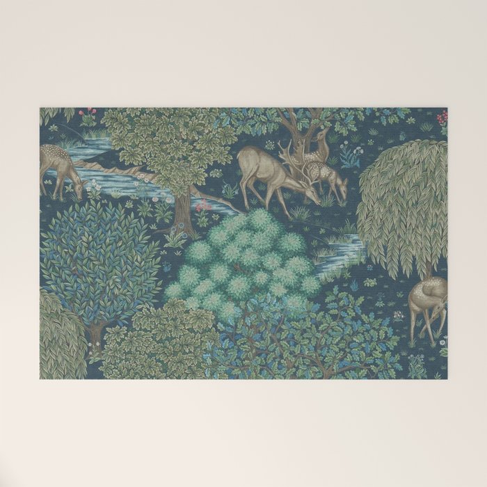 William Morris The Brook Dark Blue Woodland Welcome Mat Gallery Image 1