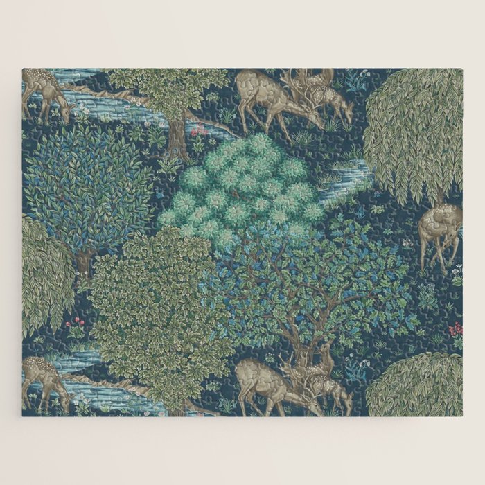 William Morris The Brook Dark Blue Woodland Jigsaw Puzzle Gallery Image 1