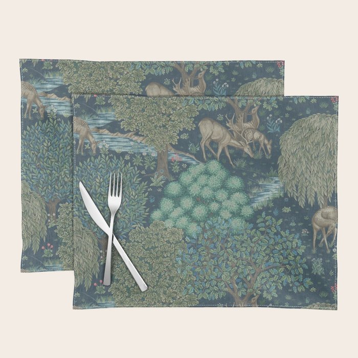 William Morris The Brook Dark Blue Woodland Placemat Gallery Image 1