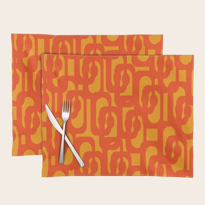 Mid Century Modern Loop Abstract Orange Yellow Pattern Placemat Gallery Image 1