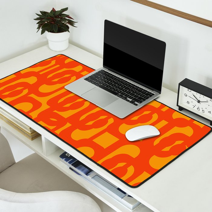 Mid Century Modern Loop Abstract Orange Yellow Pattern Desk Mat Gallery Image 2