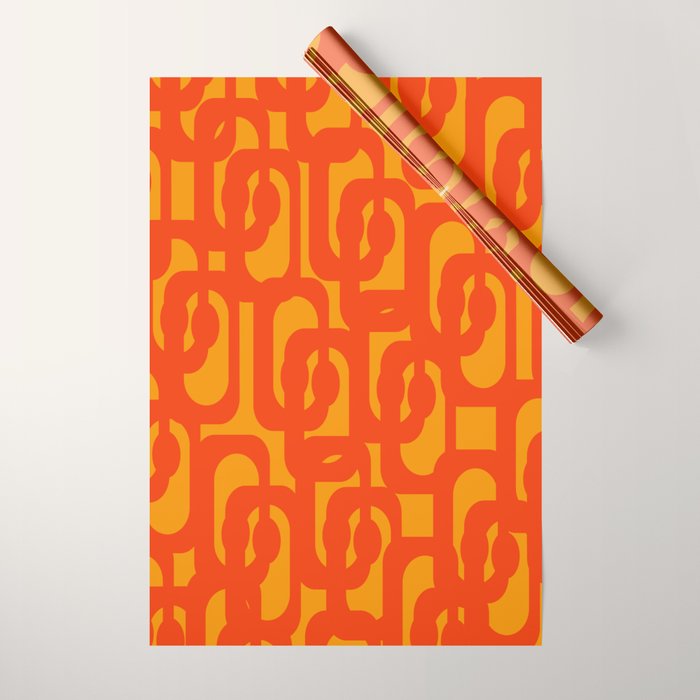 Mid Century Modern Loop Abstract Orange Yellow Pattern Wrapping Paper Gallery Image 1