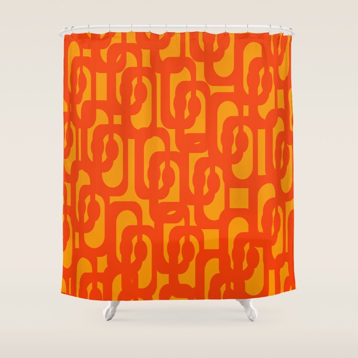 Mid Century Modern Loop Abstract Orange Yellow Pattern Shower Curtain Gallery Image 1