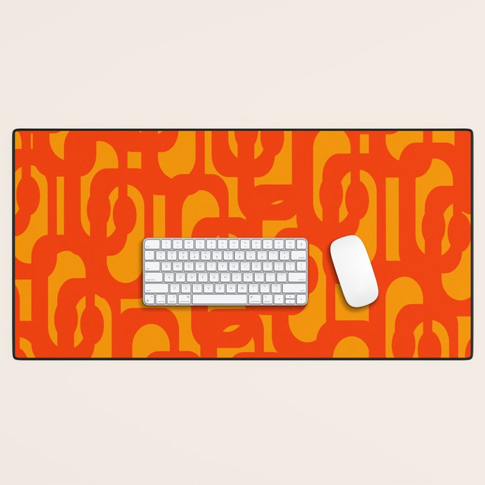 Mid Century Modern Loop Abstract Orange Yellow Pattern Desk Mat Gallery Image 1