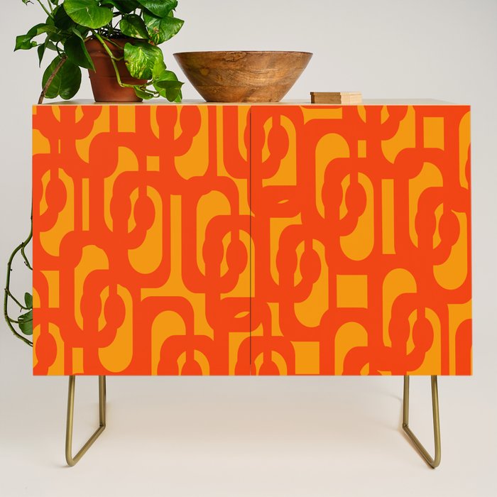 Mid Century Modern Loop Abstract Orange Yellow Pattern Credenza Gallery Image 1